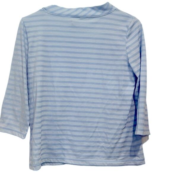 J Jill light blue striped recorder length sleeve top with side tie neck small - Picture 2 of 7